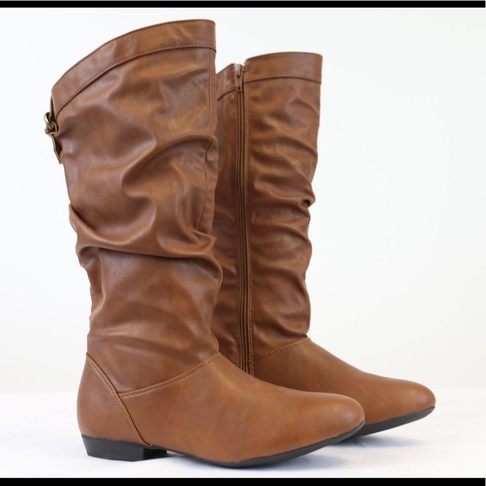 Women's Brown Slouchy Mid Calf Boots Zipper Buckle Size 10